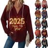 Women's Fashion Long Sleeve  Drawstring Hooded Button V-Neck Casual Hooded Christmas Printed Sweatshirt Top