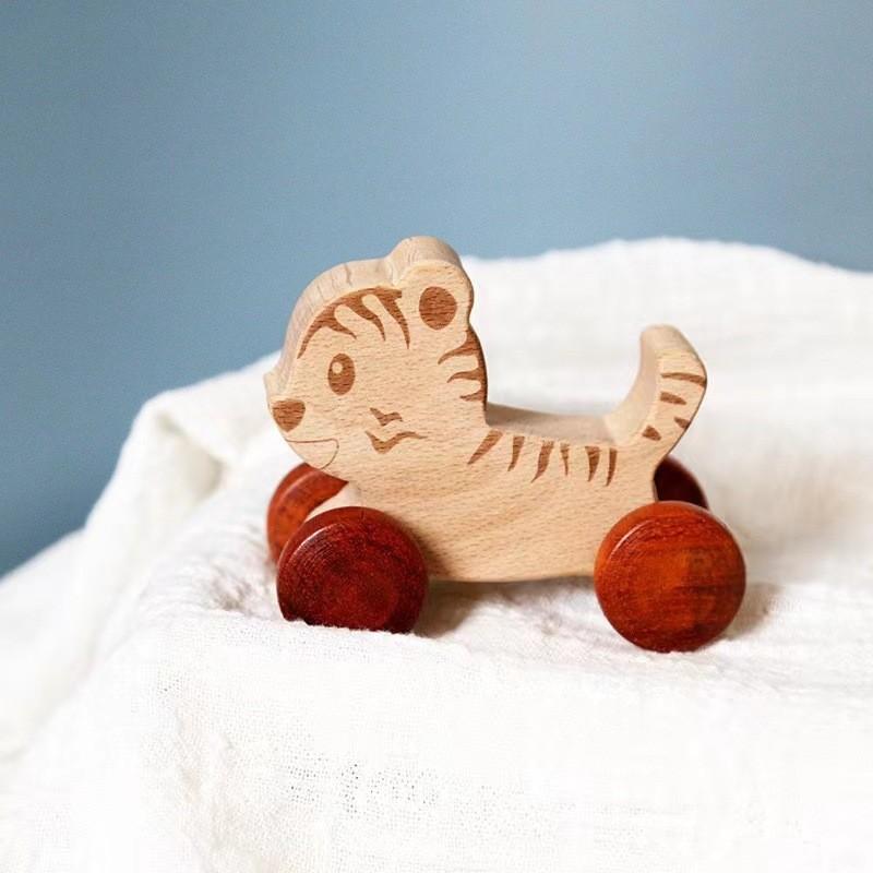 Baby Appease Cartoon Animal Car Inertia Pull Back Car Simulation Wooden Car Model Sliding Toy