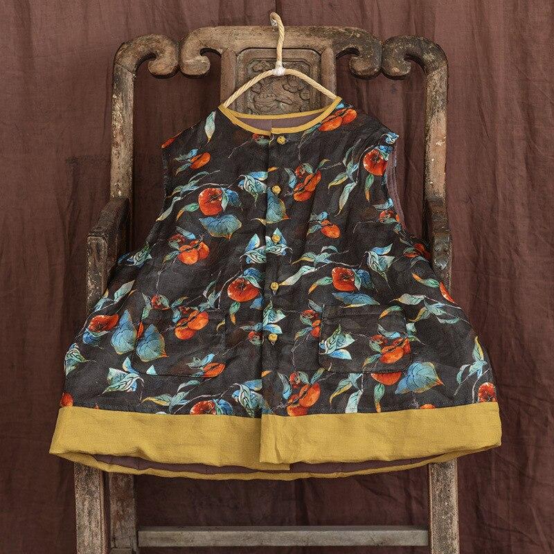 Johnature женские винтажные осенние жилеты на пуговицах льняные пальто без рукавов с цветочным принтом теплые женские жилеты с карманами