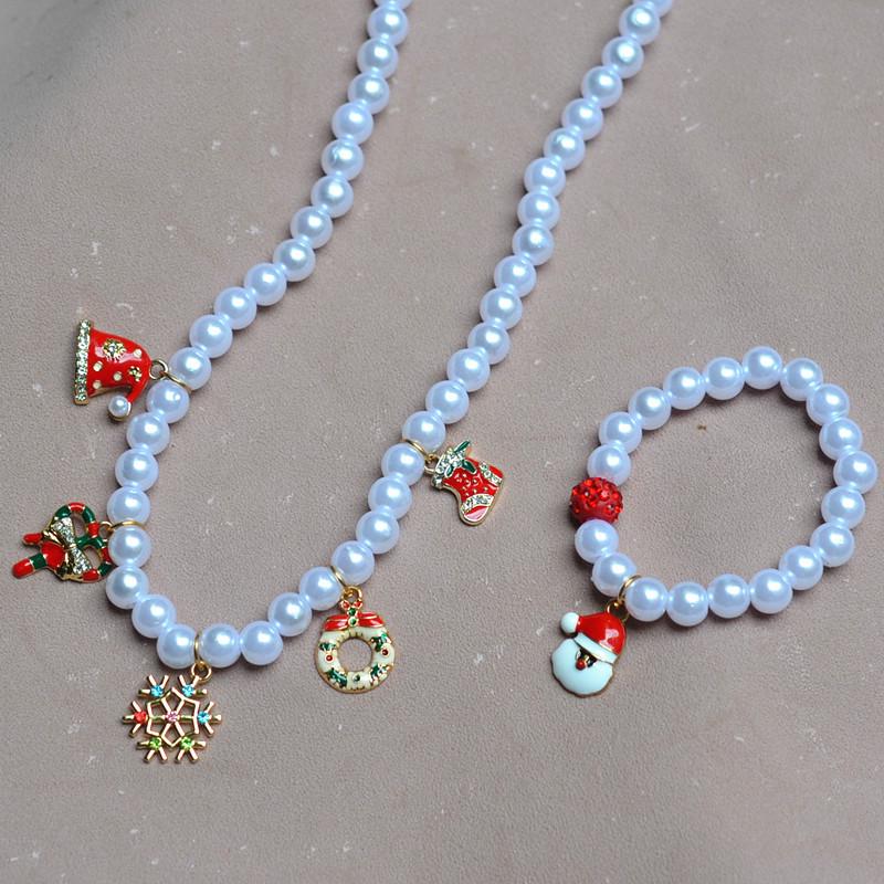 Красочный набор браслетов из сплава с бусинами «Санта-Клаус» для девочек