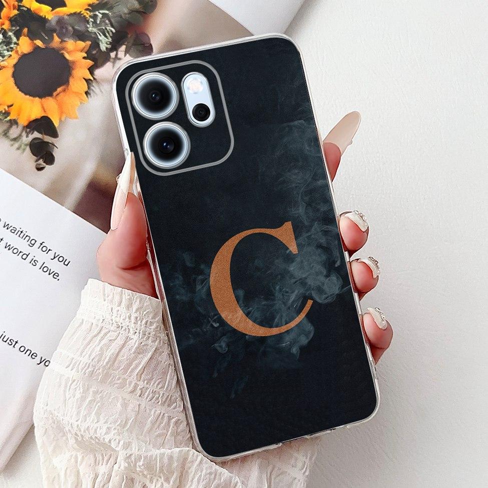 For Oppo Reno 14F CPH2743 Case For Oppo Reno14 F Cover Transparent Luxury A-Z Letters Fashion Flowers Crown Soft Bumper Casing