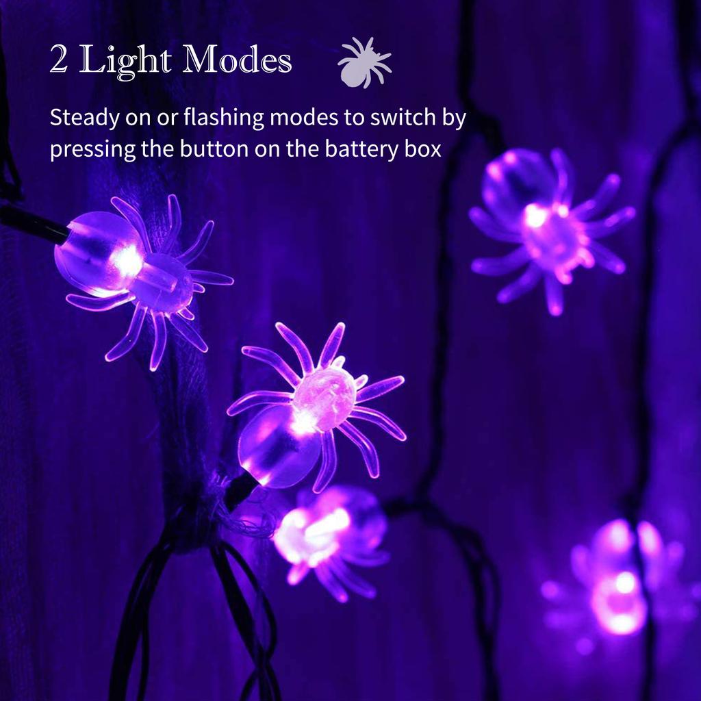 20FT 40LEDs Halloween String Lights Purple Spider Shaped Decorative Hanging Lights Waterproof