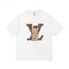 Bear High Street Модный Бренд Свободная Футболка для Полных Мужская с Короткой Рукавом Пятирукавка Чистый Хлопок Большого Размера Верх