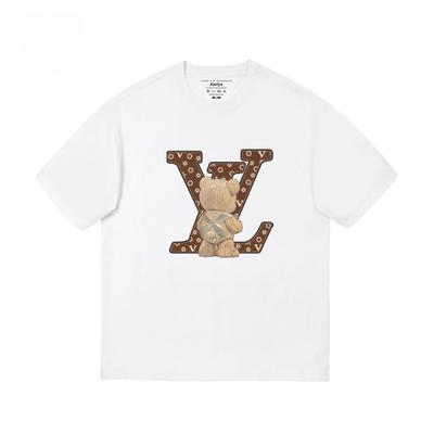 Bear High Street Модный Бренд Свободная Футболка для Полных Мужская с Короткой Рукавом Пятирукавка Чистый Хлопок Большого Размера Верх
