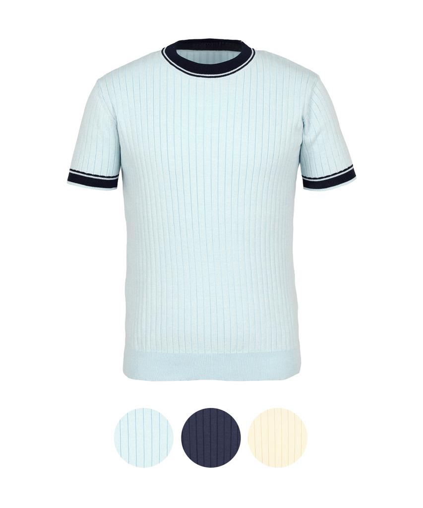 KIM YOUNG JOO GOLF Summer Round Color Block Ribbed Men'S Short Sleeve Golf Knit Tee Dqmmnt19