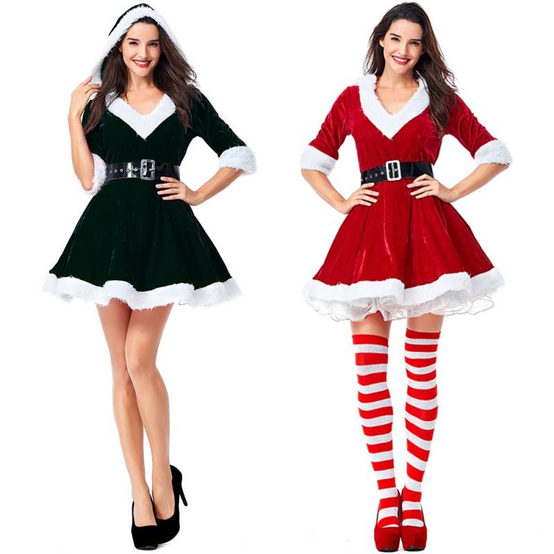 Green Christmas Costume Women Festive Cosplay Outfit Stage Party Wear 2025
