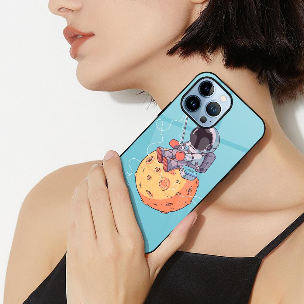 Чехол Moon Astronaut Fundas для Iphone 14 13 11 12 Pro Max Mini Xs Xr X 7 8 6s Plus Se 2022, роскошный чехол из закаленного стекла