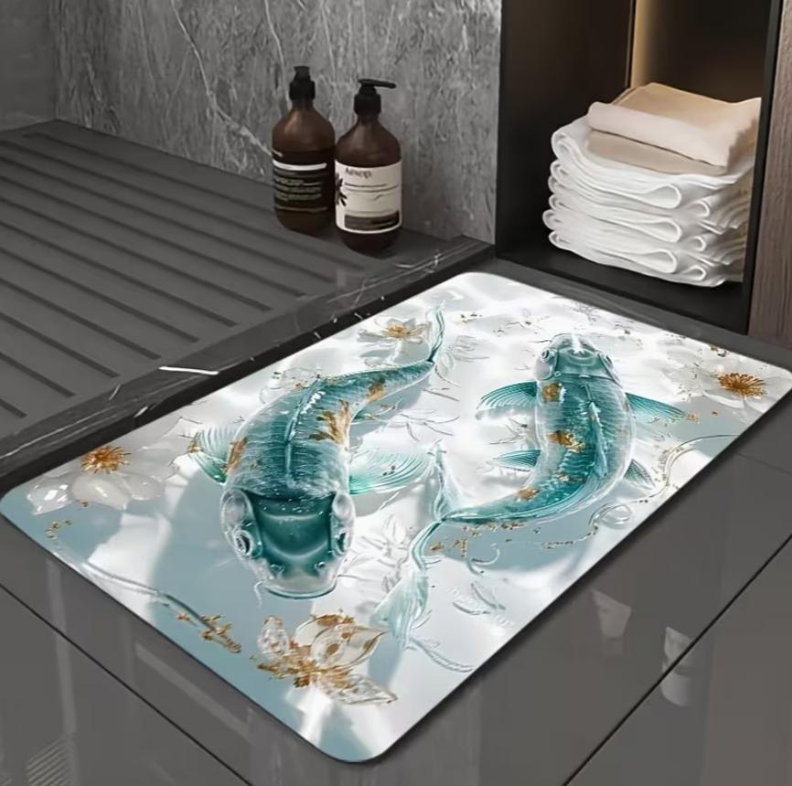 Welcom Mat Japanese Style Carp  Area Rug  Washable Floor Carpet for Living Room Bedroom Bathroom Home Decoration