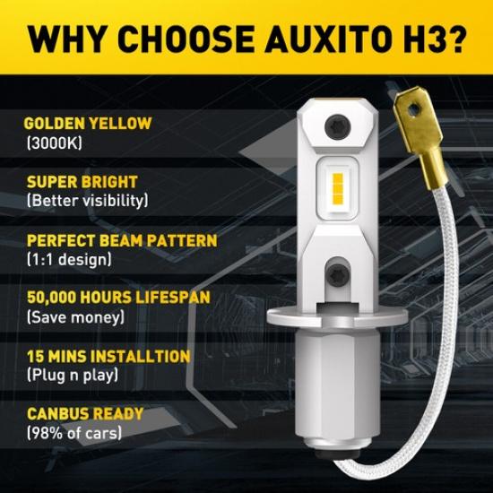 2X AUXITO LED Headlights Bulb Golden Yellow H3 Fog Light Lamps Super Bright EOA