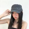 Washed Denim Flat Top Hat Rivet Cadet Cap Casual Peaked Cap  Streetwear