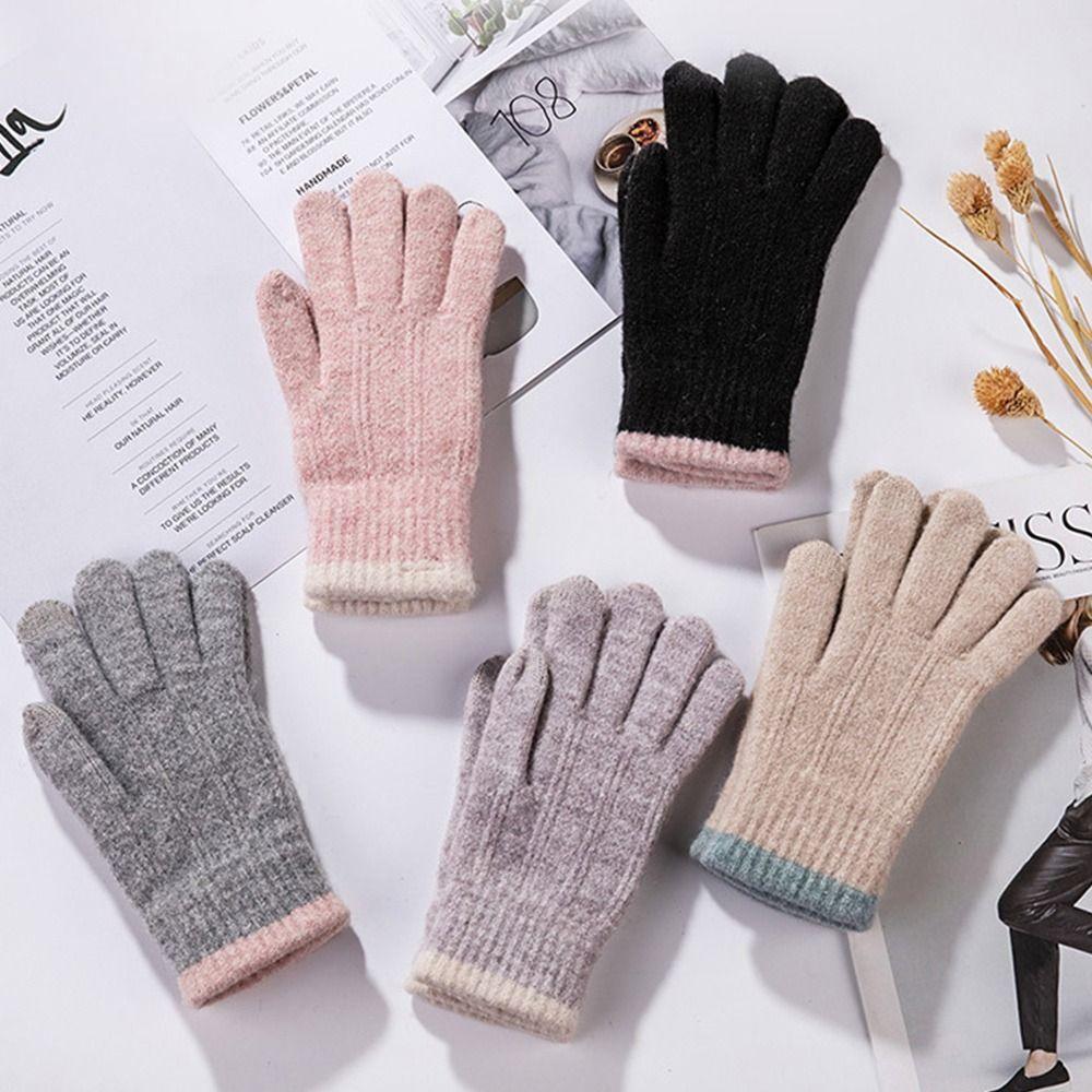 Толстые вязаные перчатки Вязаные варежки с полными пальцами Зимние теплые женские перчатки Женские Девушки