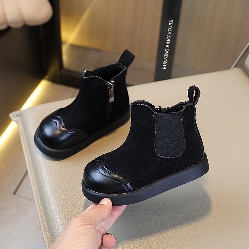 England Style Retro Black Coffe Khaki Kids Shoes for Boys Pretty Baby Girl Chelsea Boots Non-slip City-friendly Boots I09058