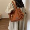 Simple Corduroy Tote Bag, Solid Color Shoulder Bag, Retro Multi Pockets Handbag For School Work Shopping