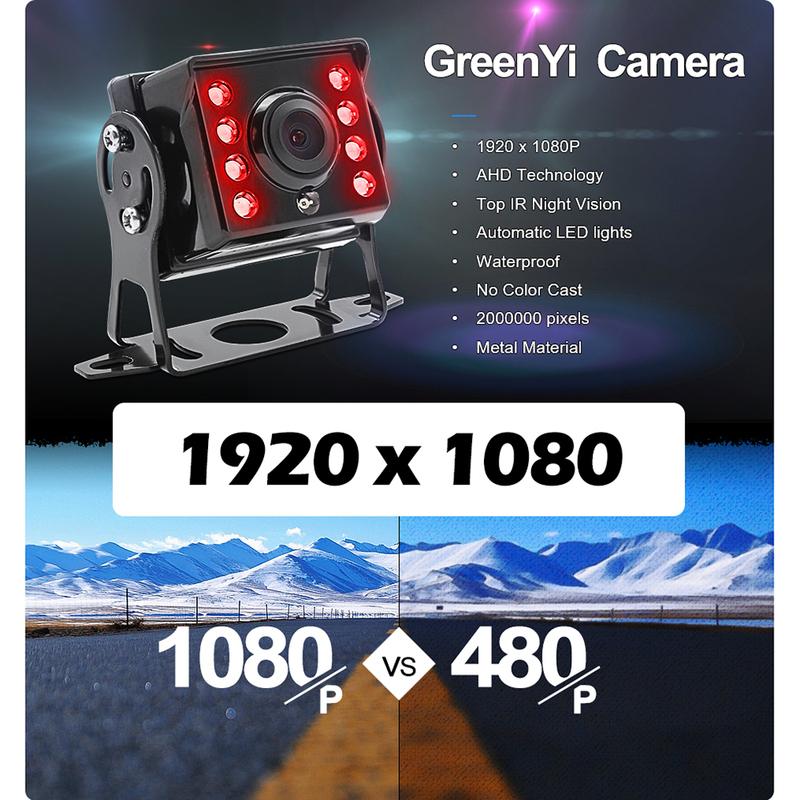 GreenYi 7 inch 1080P Recording DVR AHD IR Car Rear View Camera Truck Vehicle IPS Monitor Sunshade Support SD Card