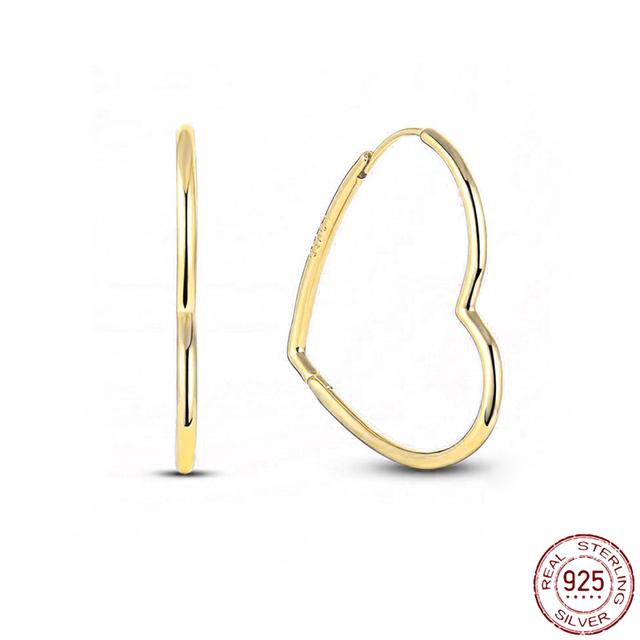 Серьги из стерлингового серебра 925 пробы, настоящее большое сердце, циркон, круглые серьги-кольца для женщин, модные серебряные серьги, ювелирные изделия, подарок