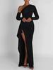 New High Split Maxi One Piece Dress Women Long Sleeve Backless Sexy Club Party Long Dress Lady Solid Fashion Ruched Patchwork Dresses