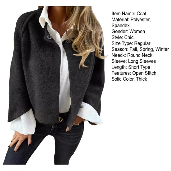 Winter Women Jacket Round Neck Thick Fleece Open Stitch Short Type Cardigan Long