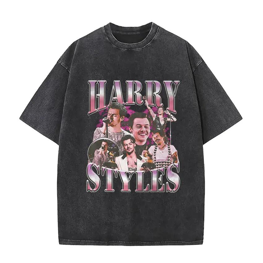 Hot Sale Harry Styles Graphic Print Tshirt Men Women Loose Casual Vintage Washed Cotton Summer New Tee Oversized Streetwear Top