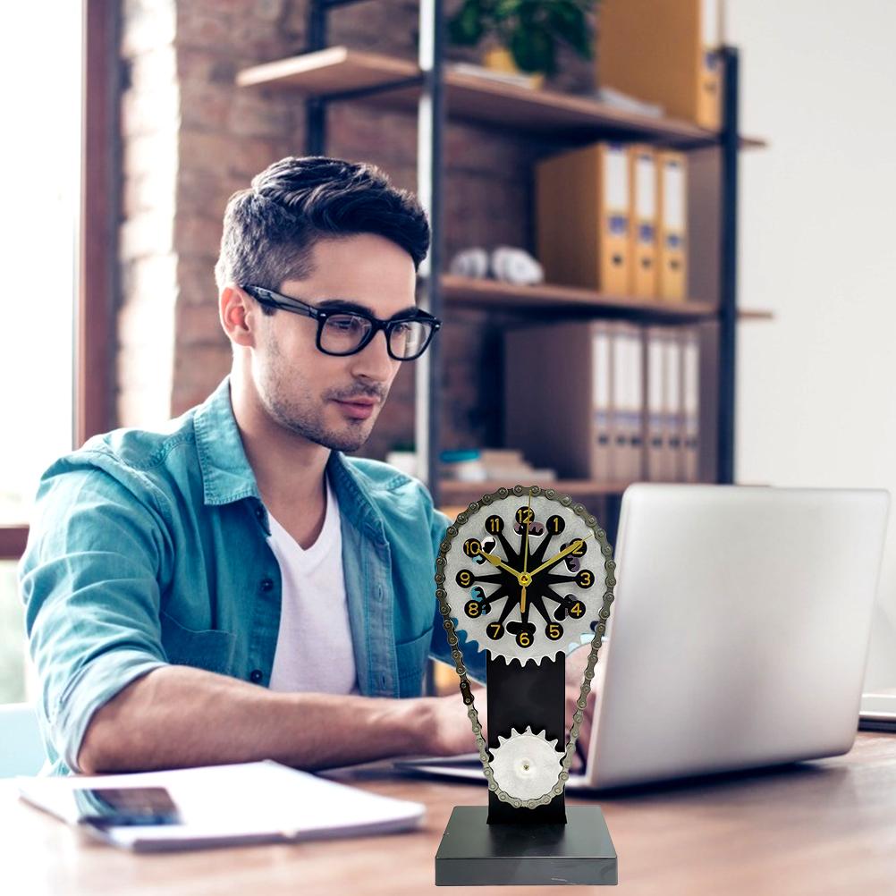 Vintage Desk Clock Antique Gear Chain Shape Clock Battery Operated Tabletop Clock Decor for Farmhouse Living Room
