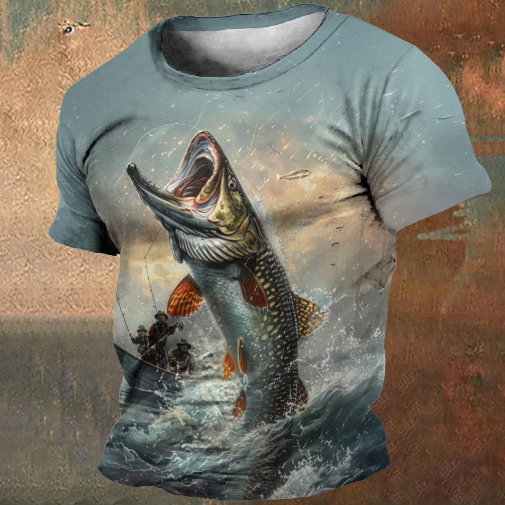 Summer Men's T-Shirts Fishing Pattern T-shirt Top 3D Print Hip Hop Loose Short Sleeve Streetwear Oversized Vintage T Shirts