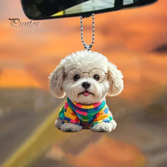 Cute Puppy Pendant Car Mirror Hanging Ornament Acrylic Dog Keychain Christmas Tree Decor Backpack Charm Gift for Women Girls