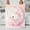 Hello Kitty Pink Moon Flannel Blanket Soft Warm Plush Throw For Sofa Bed Cover Office Nap Shawl Travel Camping Cute Gif