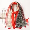 Four Seasons New Korean Edition Versatile Size Dot Contrasting Color Cotton And Hemp Shawl Dual Purpose Long Beach Scarf For Women