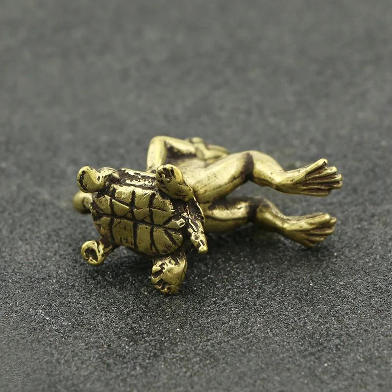 1pc Home Decoration Antique Play Brass Tortoise Frog Miniature Statue Decoration Desk Decoration Bronze Sculpture