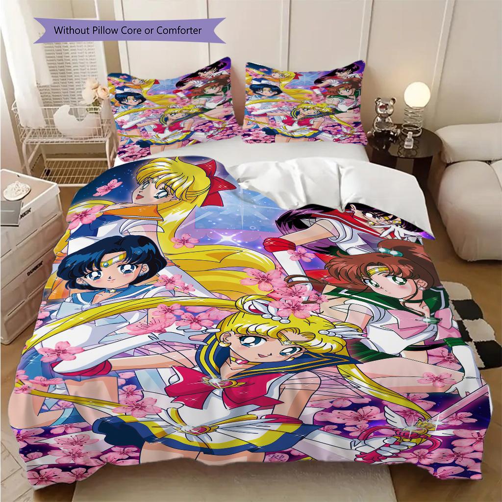 Cute cartoon theme Sailor Moon Tsukino Usagi cartoon comfortable home duvet cover and pillowcase (1 * duvet cover+2 * pillowcase, without core)A1