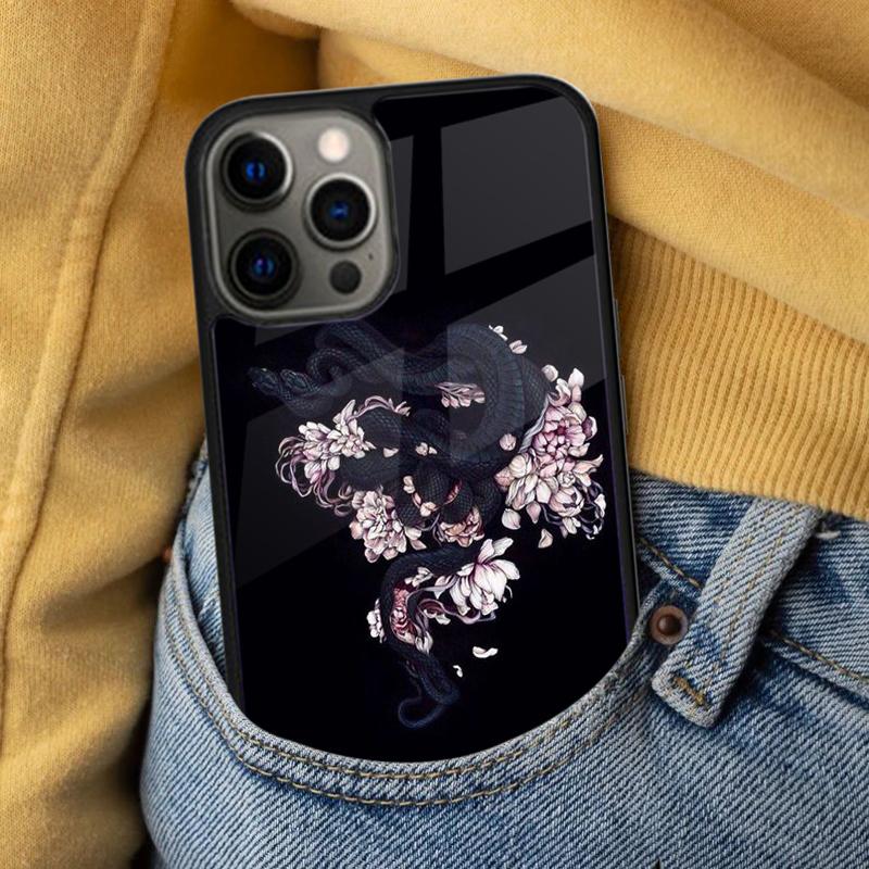 Цветочная змея Мягкий чехол для телефона для iPhone 17 Air 16e Pro max 15 Pro 13 14 Plus 11 12 MagSafe Магнитный Coque