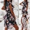 Fashion Women Casual Loose O-Neck Butterfly Sleeve Floral Print Dress