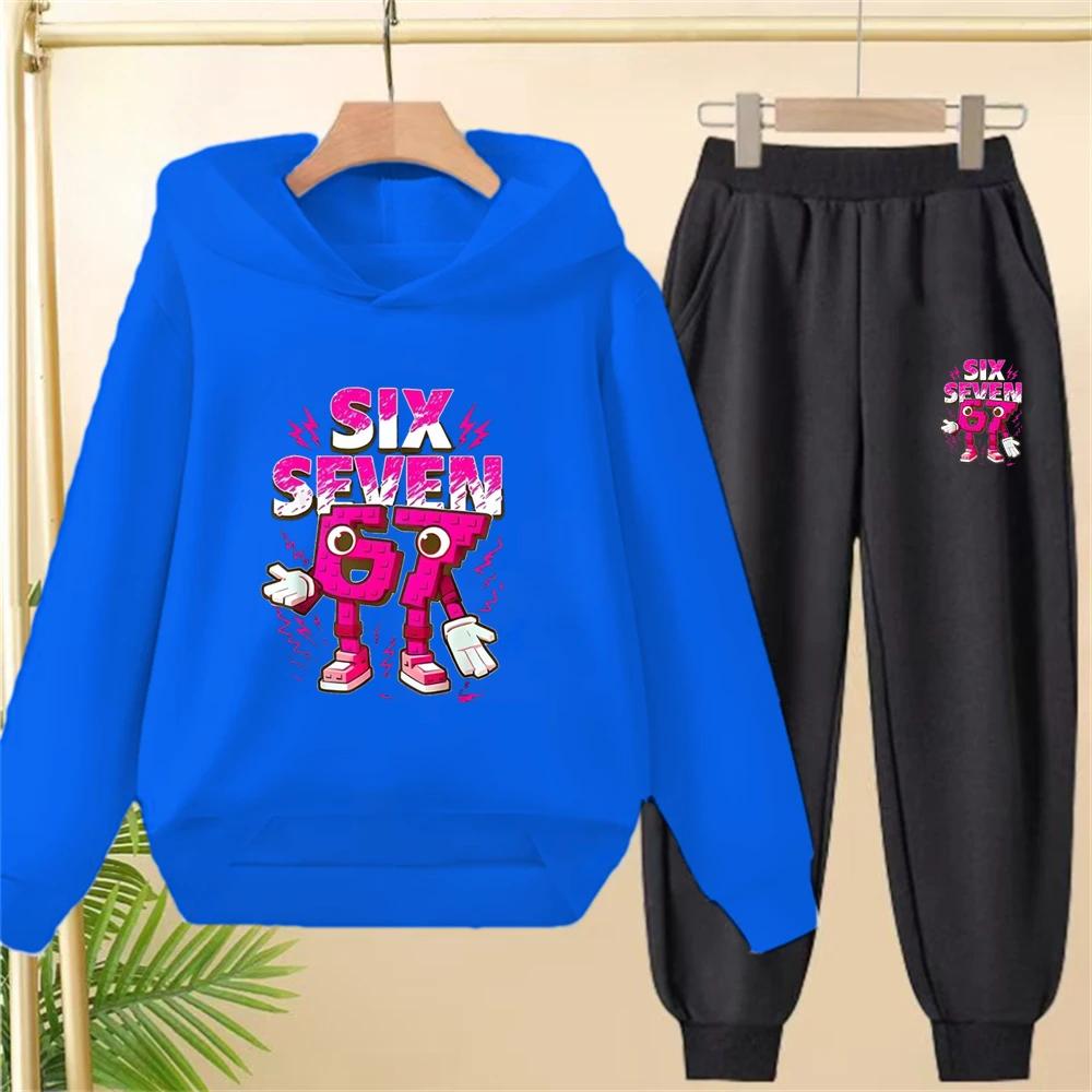 Children From 3 To 12 Years Old 67 Printed Hooded Sweatshirt and Black Top and Pants Suit, Suitable for Girls and Boys