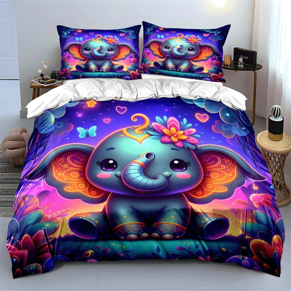 "Colorful Elephant-Themed Kids Room Decor" Exquisite three-piece bedding set gift for kids and adults