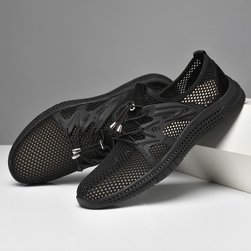 Дышащая мужская повседневная обувь Дышащая мужская сетчатая обувь Модные мокасины Легкие мужские летние кроссовки Открытые туфли на шнуровке