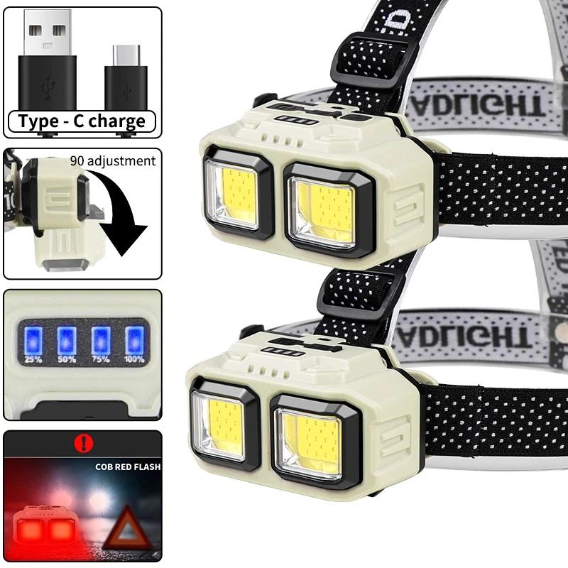 Мощный индукционный COB LED налобный фонарь, перезаряжаемый через USB, рабочий свет для улицы, кемпинга, поисковый свет, налобный фонарь для рыбалки