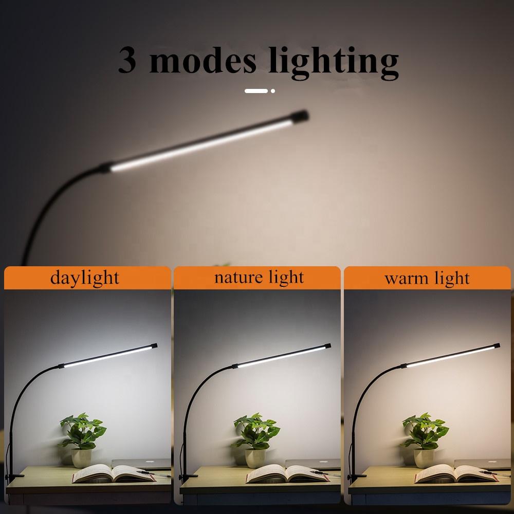 2021 Hot Product Flexible Goose Neck 3 Modes Dimming USB Study Table Lamp Reading Lamp with Metal Clamp