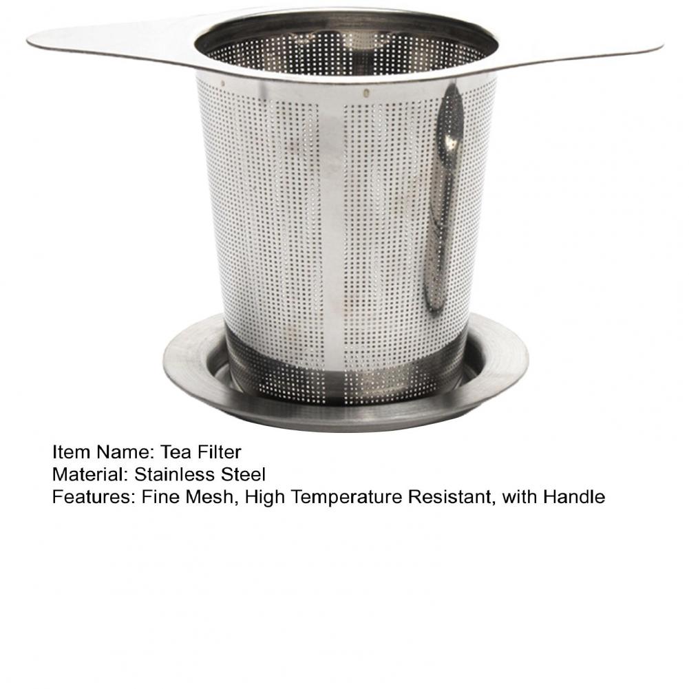 1pc Stainless Steel Fine Mesh Tea Infuser Basket With Dual Handle Loose Leaf Tea Funnel Strainer For Tea Room Home Use