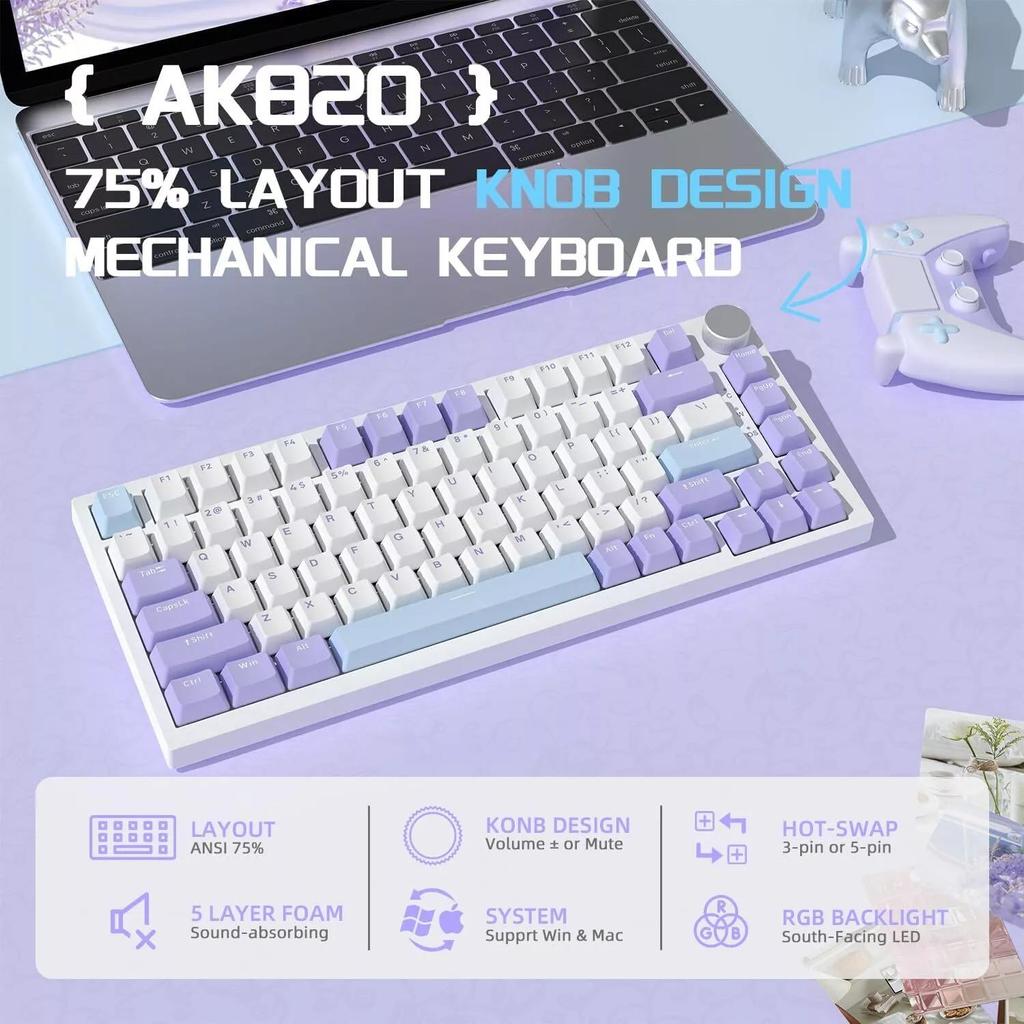 Ajazz AK820 Triple Mode Mechanical Keyboard Full Key Hot Swap Gaming Office