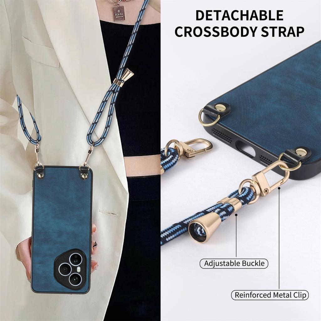 Для Honor 400 Pro 5G (Глобальный) Кожаный чехол для телефона в стиле ретро с регулируемым ремешком