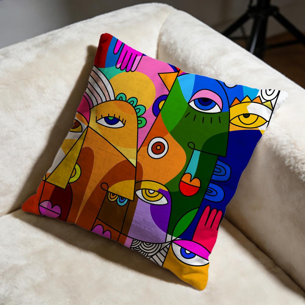 Abstract Faces Cushion Cover Soft Decorative Pillow Case Suitable for Bedroom Sofa Car Travel Use