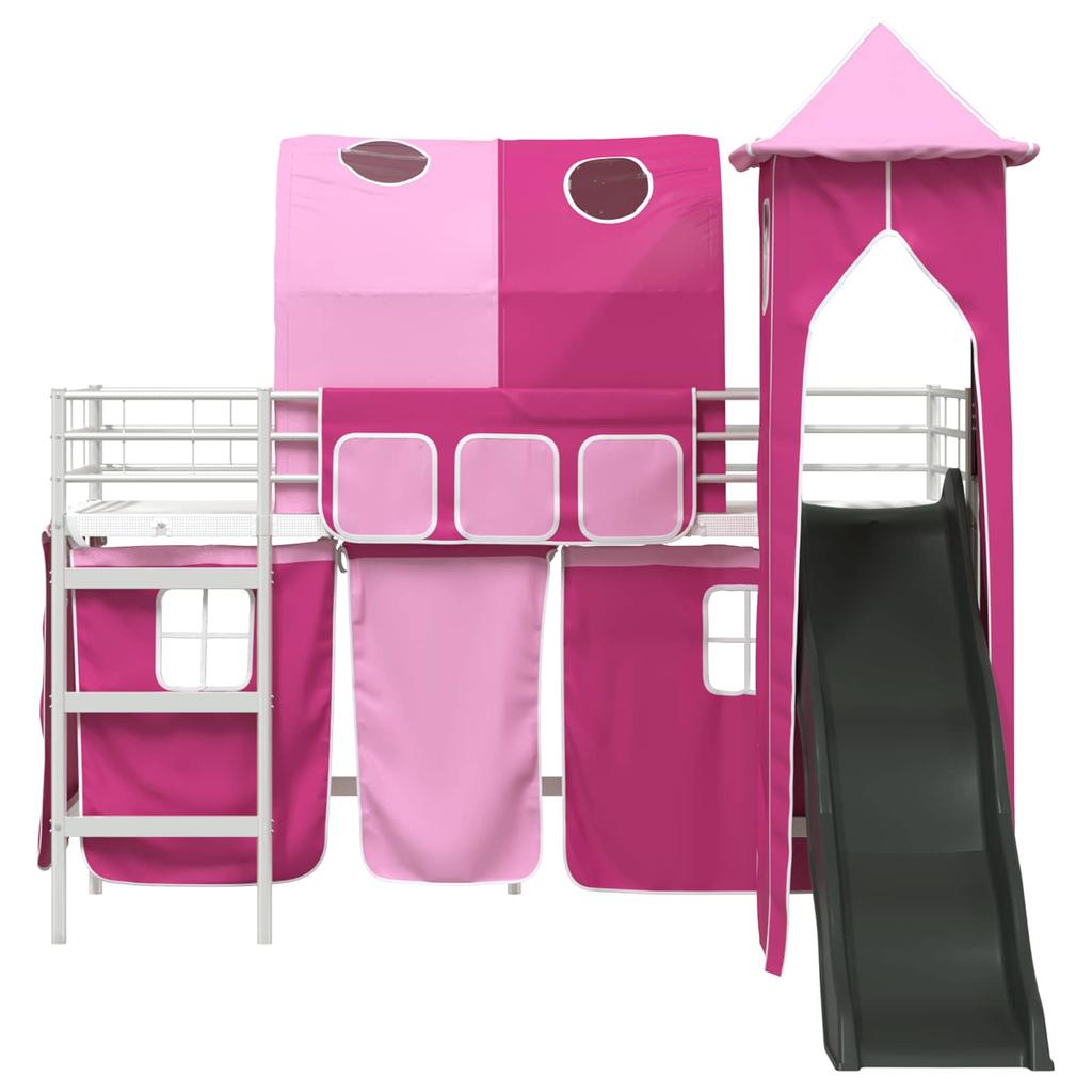 Kids Loft Bed White and Pink 75 x 190 cm Metal