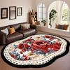 Floral Oval Rug, Luxurious and Soft Irregular Carpet, European Vintage Rug, Suitable for Living Room, Bedroom, Dining Room, Kitchen, Hallway