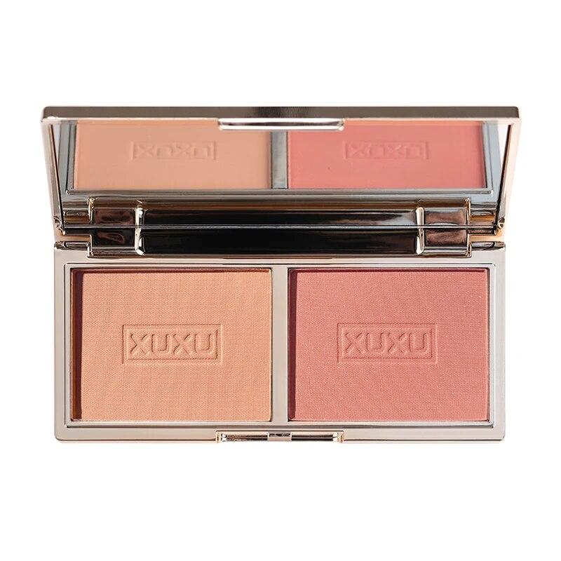 Двойная палитра румян персикового цвета, натуральные матовые румяна для лица, пигмент для щек, долговечная косметика для макияжа