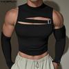 Men Mockneck Sleeveless Cutout Casual Fitted Crop Tank Tops with Oversleeve