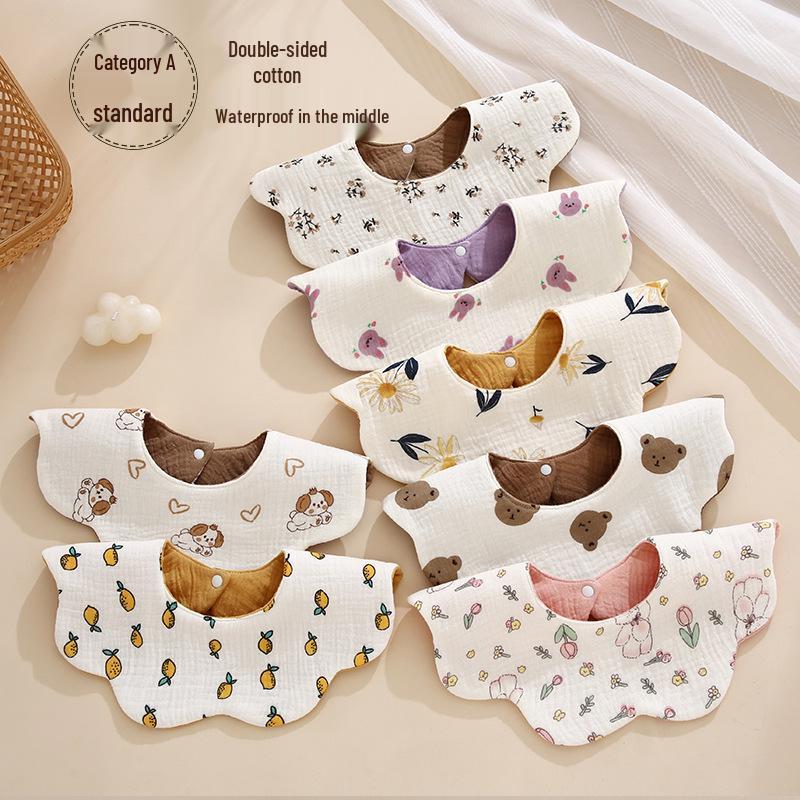 Двусторонний нагрудник для младенцев с вращением на 360°, Хлопковая марля, Всесезонный, Впитывающий, Качество класса А