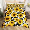 Sunflower Bedding Set For Kids Girls Boys Black White Milk Cow Print Comforter Cover Spring Summer Floral Duvet Cover