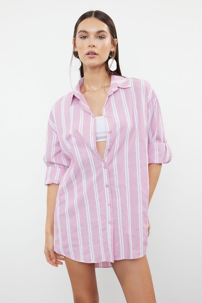 Women's Style Shirt Green Striped Woven Shirt