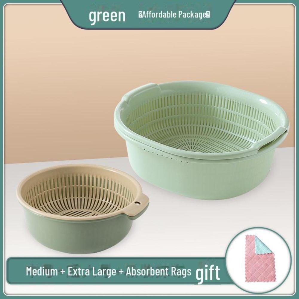 Double-Layer Plastic Drain Basket: Enlarged Kitchen Basin & Fruit Plate