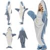 Cute Shark Blanket Plaid Women Pajamas Sleeping Bag Fabric Robe Shark Blanket Plaid Gown Adult Homewear Nightgown Comfy Bathrobe