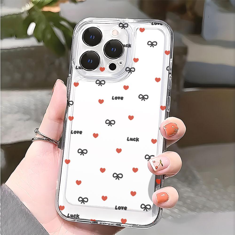 Чехол для телефона «Любовь Удача Сердца и Банты» для IPhone 17 15 16 14 13 12 11 Pro Max Plus 12 13 Mini Защитный чехол из ТПУ